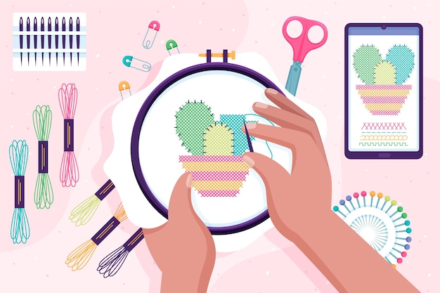 Zestaw próbek haftu i nici